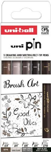 ESTUCHE 5 ROTULADORES CALIBRADOS UNI PIN BRUSH ART