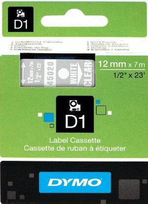 CINTA DYMO 12 MM X 7M WHITE CLEAR