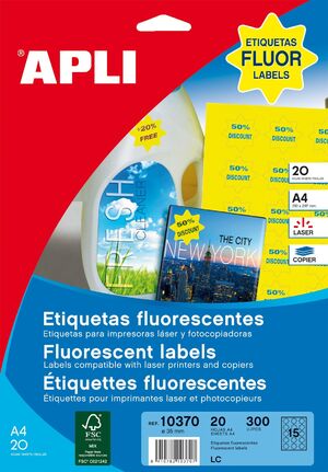 ETIQUETAS APLI ESTRELLAS FLUORESCENTE AMARILLO A4 REF. 10370