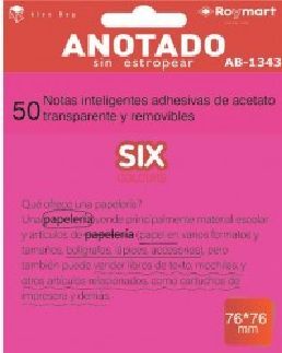 NOTA ADHESIVA 76X76 TRANSPARENTE ROSA ROYMART
