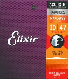 ELIXIR GUITARRA ACUSTICA 010-047 EXTRA LIGHT NANOWEB 11002  (JGO.)